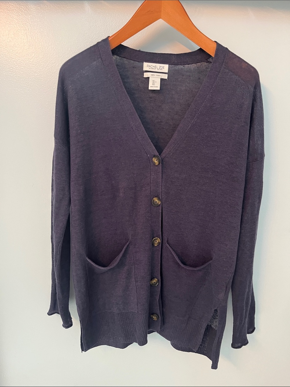 Rachel Zoe Dark Navy Button-Front V-Neck Cardigan